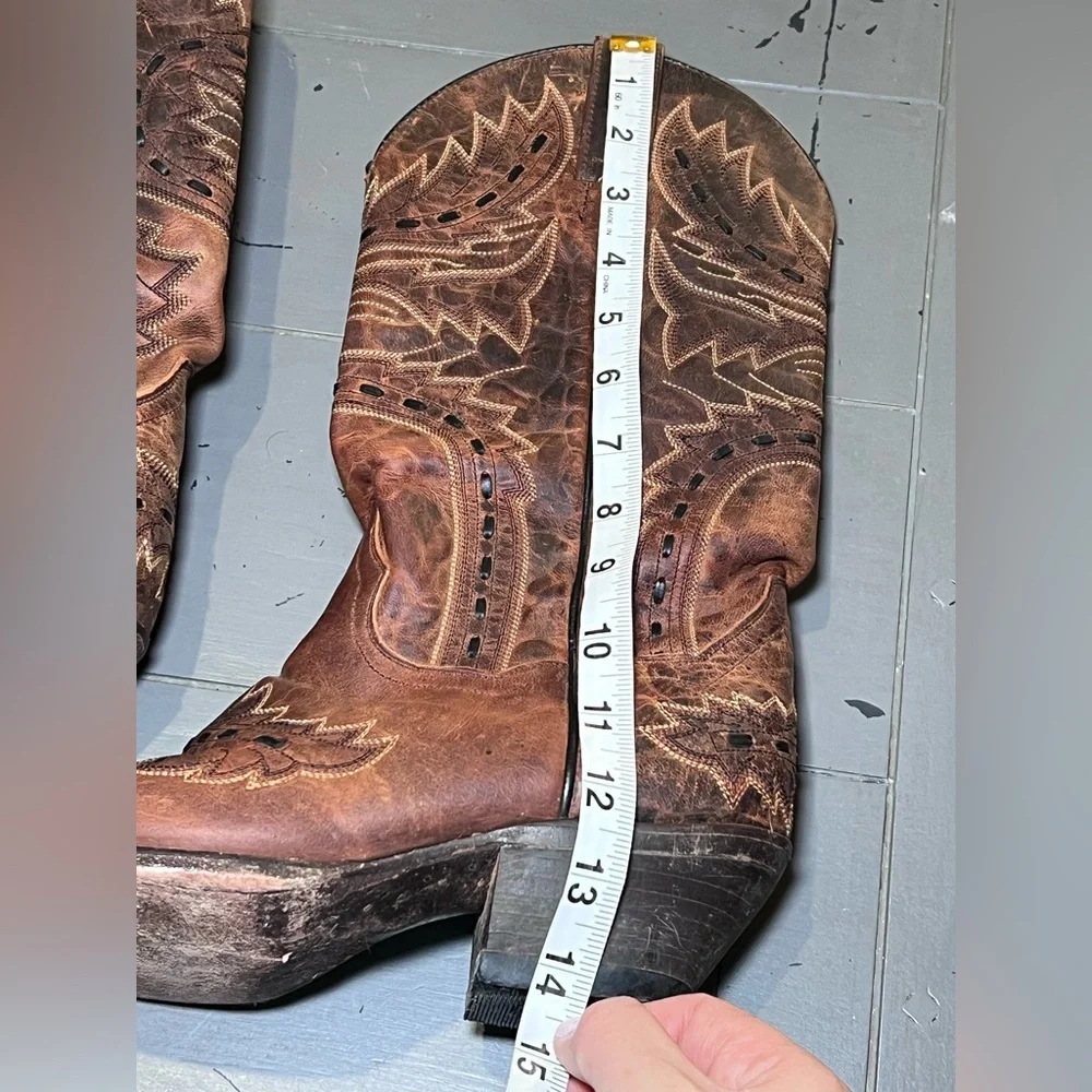 Dan Post Brown Western Leather Cowbo Stylish Embossed Design Women’s Sz 8